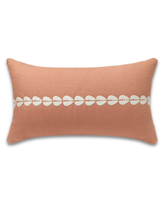 cowrie embroidered lumbar pillow cover in sandalwood